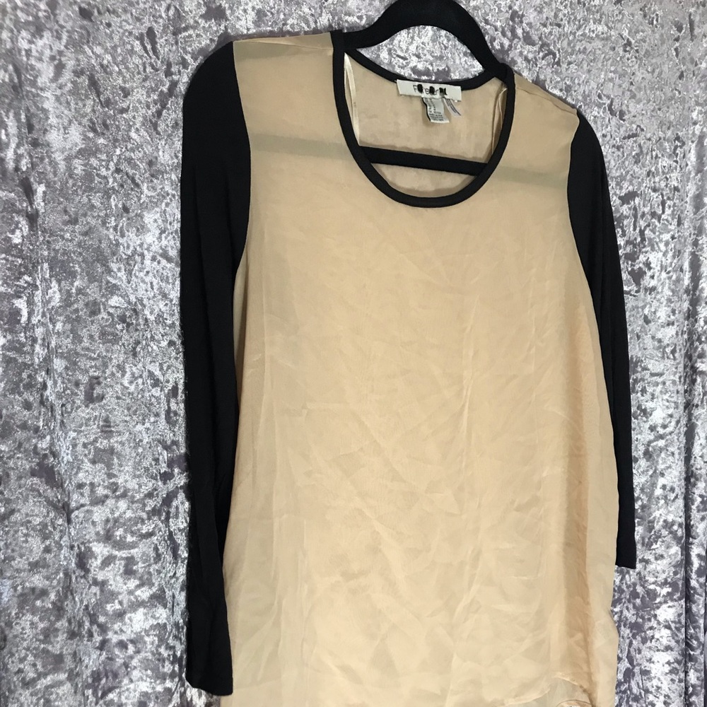 Forever 21 Black Quarter Sleeve Cream Sheer Top